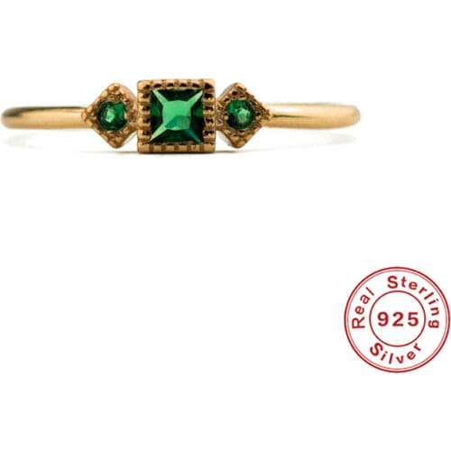 CANNER Simple Emerald Three Diamonds Ring 100% 925 Sterling Silver Anillos Gold Rings For Women Luxury Jewelry Wedding Rings