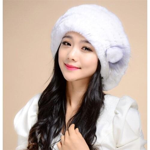 2016 Paisley Lady Real Knitted Rex Rabbit Fur Beret Hats Winter Genuine Women Fur Caps Female Headgear 0706