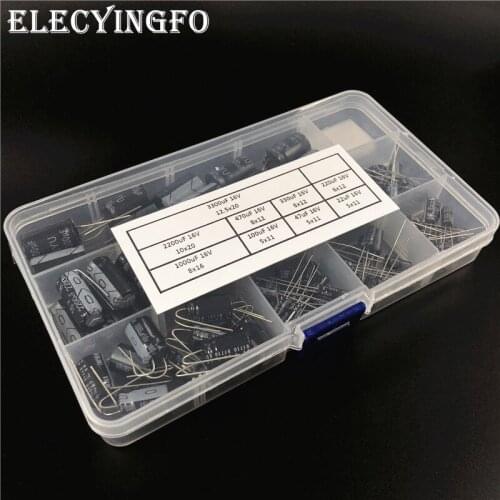 9values 90pcs 16V 22uF 47uF 100uF 220uF 330uF 470F 1000uF 2200uF 3300uF mixed Electrolytic capacitor kit box