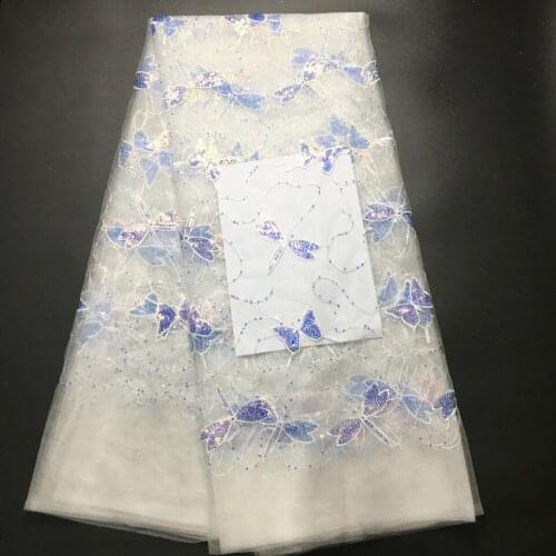 Butterfly African Lace Fabric 2021 High Quality Lace With Light Sequins 5 Yards, French Net Nigerian Lace Fabrics For Sew MJ4430