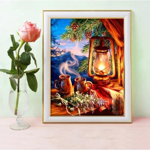 5D DIY Diamond Painting Landscape Lamp Full Drill Cross Stitch Kit Mountain Pictures Of Rhinestones Embroidery Mosaic Home Decor