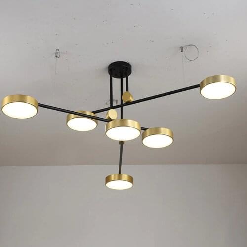 American Simple Led Chandelier With Round Gold Lampshade 3 Lights Dimmable Hanging Lights for Living Room Restaurant