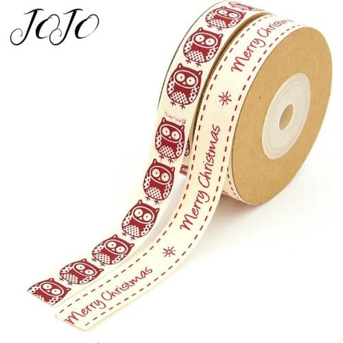 JOJO BOWS 15mm 10m Christmas Cotton Ribbon For Craft Owl Printed Tape For Needlework DIY Bows Wrapping Material Party Decoration