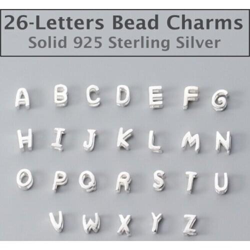 Lo Paulina Solid 925 Sterling Silver Bead Charms Sliding 26 letters For Jewelry Gifts Making