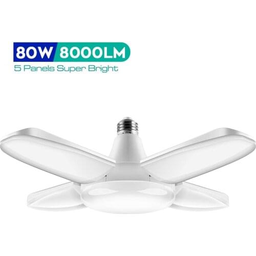 Deformable LED Garage Light 80/38W E26/E27 4 Blade Angle Adjustable Ceiling Lamps Energy Saving Industrial Lamp For Workshop