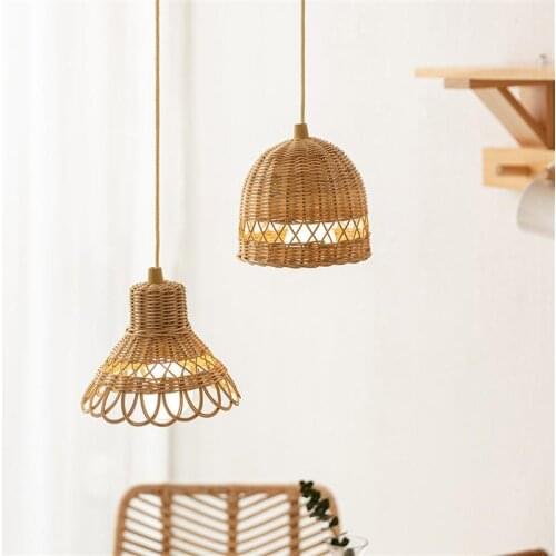 1pc Rural Rattan Lampshade Weaving Hanging Lamp Lampshade With Light Source Home Living Room Decor Ornament