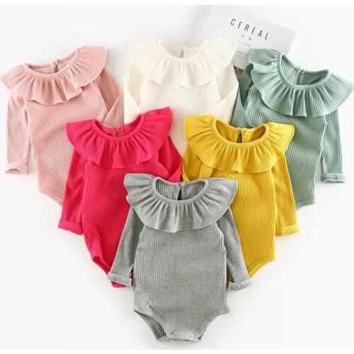 0-12M Baby Girls Ruffles Clothes Outfits Cotton Infant Gils Jumpsuit Clothing Newborn Girls Long Sleeve Romper