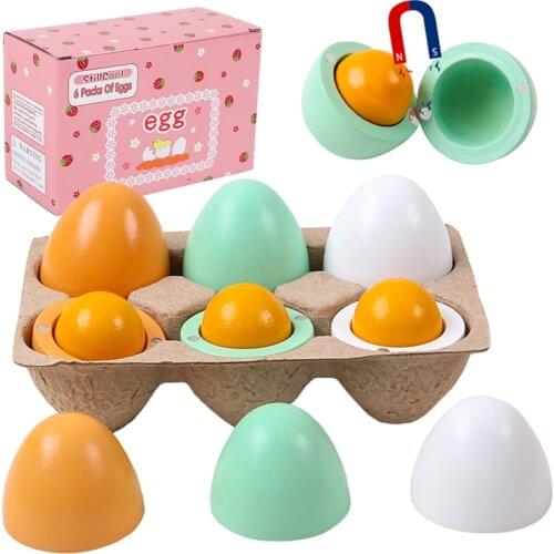 Childrens Wooden Magnetic Egg Pretend Kitchen Toy Simulation Color Egg Magnetic Separable Egg Yolk Play House Cooking Game Toy