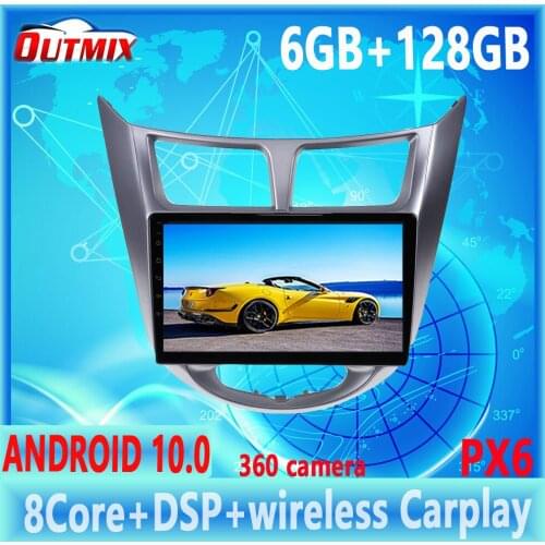 For Hyundai Solaris 2010-2016 GPS Radio Navigation Player PX6 6G+128G Android10. 0 Car DVD Stereo Multimedia Recorder Head Unit