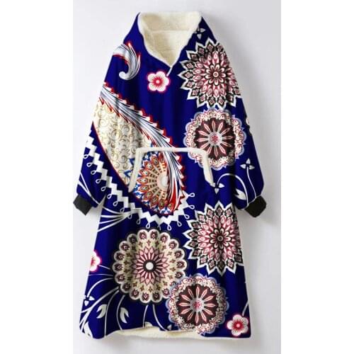 Fleece Hooded Blanket with Sleeves Warm Flannel Hoodie Blanket Sweatshirt Soft Winter TV Blanket Sofa Hoody Robe Pullover Coat