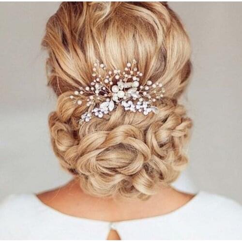 FORSEVEN Shining Rhinestones Pearls Flower Hair Combs Hairpins Clips Women Girls Bride Noiva Bridal Wedding Party Hair Jewelry