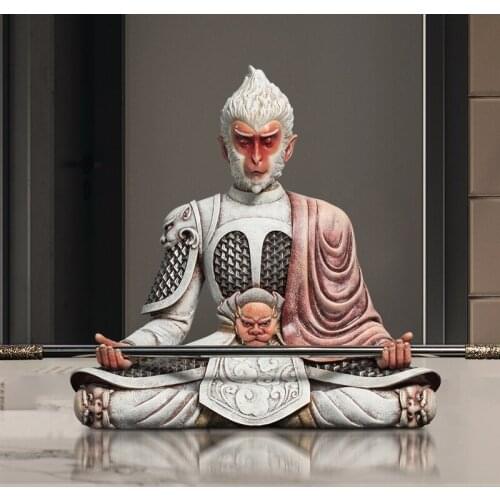 Chinese Fight Buddha Qi Tiandasheng Sun Wukong Resin Ornaments Fengshui Home Livingroom Table Figurines Crafts Office Decoration