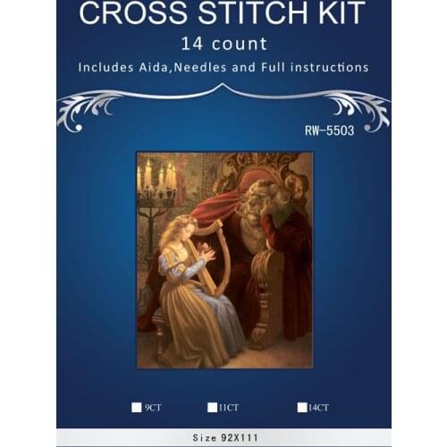 Girl play harp for monster,Counted Cross Stitch 1 4thCT Cross Stitch Sets Wholesale cartoon Cross-stitch Kits Embroidery