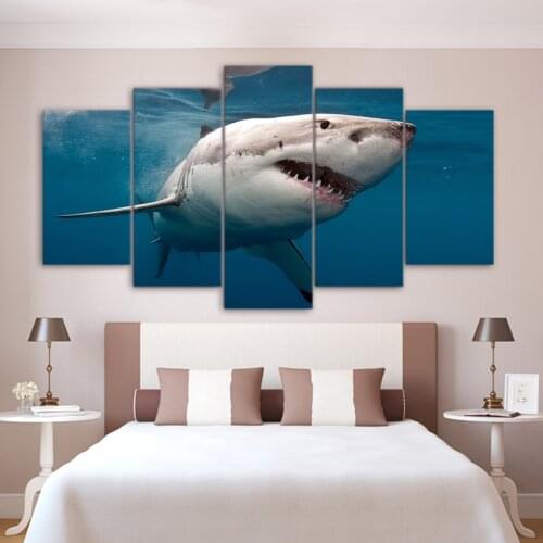 Wall Art Canvas Paintings 5 Pieces Great White Shark Poster Framework HD Printed Pictures Modern Home Decoration For Living Room