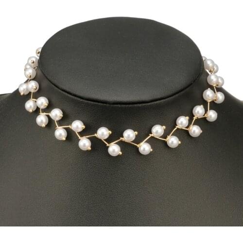 New Fashion Pearl Leaves Gold Silver Plated Chain Choker Necklace Bride Wedding Jewelry Gift #263539