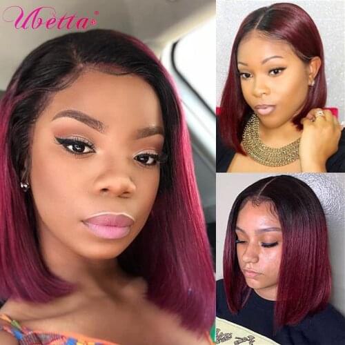 Ombre Red Bob Lace Front Wig 13X4 Lace Front Colored Burgundy 99J Short Bob Wigs Free Part Human Hair Lace Frontal Wigs