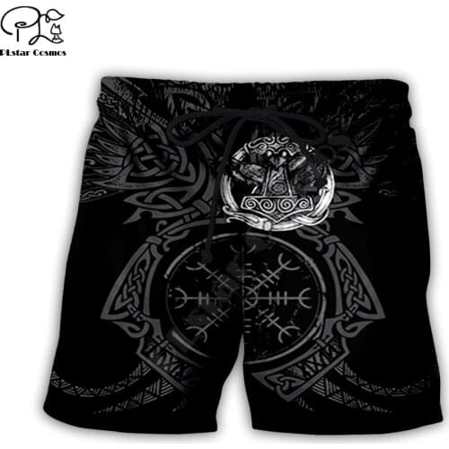 PLstar Cosmos Viking Tattoo Mens Shorts Summer Casual Shorts Harajuku 3D Printed Loose Cool Beach Comfortable style-5