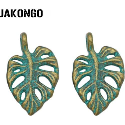JAKONGO Vintage Green Plated Leaf Charms Pendants for Jewelry Making Bracelet Earrings DIY Handmade Craft 21x13mm 10pcs/lot
