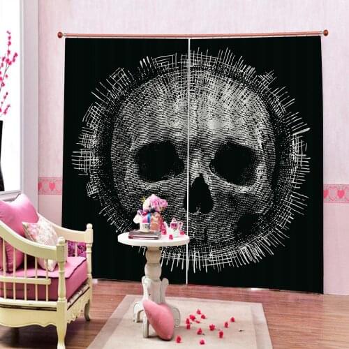 Custom 3D Curtains Skull Head Black And White Painting Sketch Window Curtains Living room Bedroom Indoor Curtains