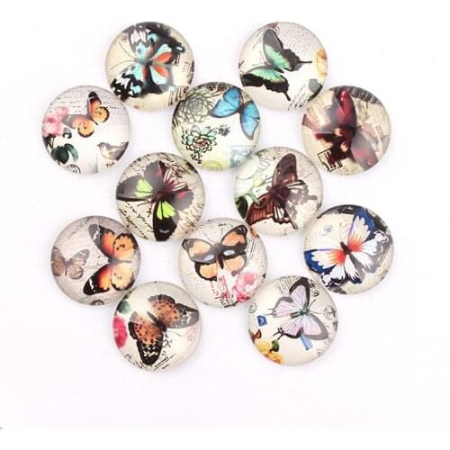 Multi Size Mixed Style Colorful Butterfly Round Glass Cabochon Dome Jewelry Finding Cameo Pendant Settings