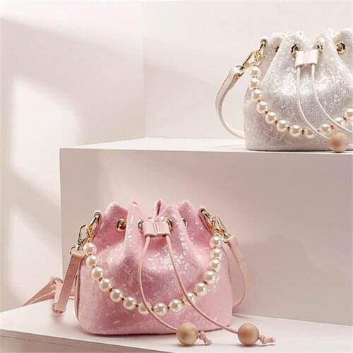 Luxury Totes Mini Women Sequins Buckets Handbags Small Pearl Chain Evening Shoulder Bags Wedding Purses 2020 New Ladies Gift