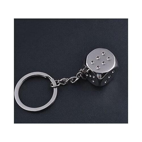 Silver 3D Dice Key Chains Creative Exquisite Casual Stereo Car Key Ring Men Cool Bag Accessories Decoration Souvenirs