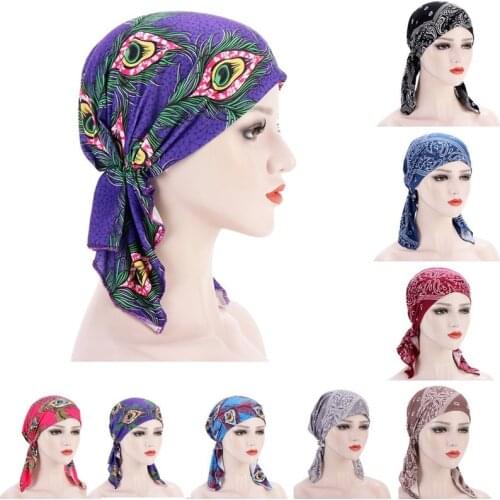 Womens Muslim Printed Hijab Hat Turban Cancer Chemo Cap Indian Beanie Flower Head Wrap Scarf Cover Hair Loss Headwear Bonnet New