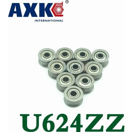 Axk 100pcs U624zz U Groove Roller Wheel Ball Bearings 4*13*7 Mm Embroidery Machine Pulley U624 624uu