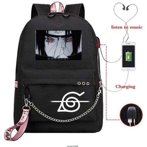Anime School Bagpack Akatsuki Itachi Sharingan Bookbag Capacity School Bag for Boys Girls Kids Backpack Boys USB Laptop Bag Pack