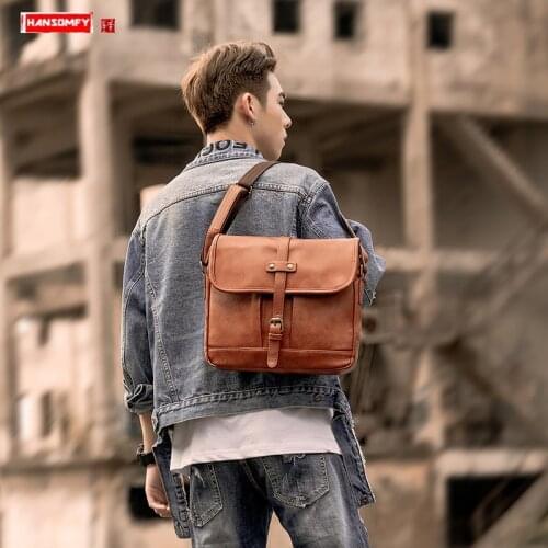 2019 Retro Mens Messenger Bag New Handbags Men Shoulder Bag PU Leather Casual Wild Crossbody Bag Male Small Bags Vintage Soft