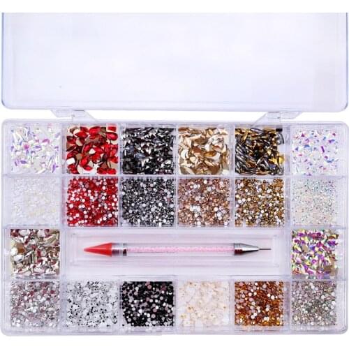 Swarovsky Mixed AB Glass Crystal Diamond In Grids 20 Shape Flatback Nail Art Rhinestone Set With 1 Pick Up Pen