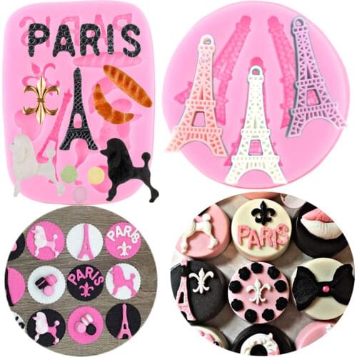 Paris Theme Tower Silicone Molds Poodle Dog Relief Cupcake Topper Fondant Cake Decorating Tools Candy Chocolate Gumpaste Moulds