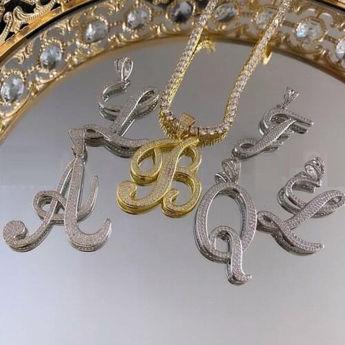 Hiphop Fashion Women Men A-Z Cursive Letters Name Pendant Necklace Iced Out Bling Cubic Zirconia 26 Inital Charm Choker Jewelry