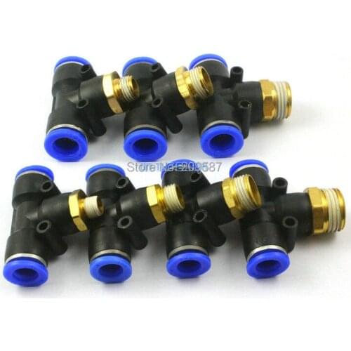 10 Pieces 8mm x 1/4" BSP Male Tee Pneumatic Connector Push In Fitting