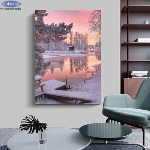 5d diamond painting Winter nature landscape snow diy diamond mosaic full square round drill rhinestone embroidery sale New