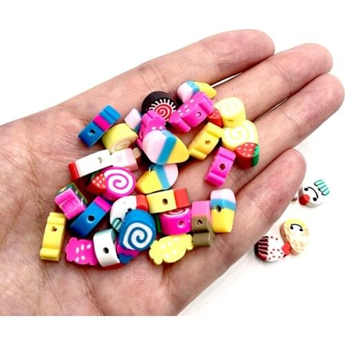 50pcs 8mm Mix Dessert Beads Ice Cream Bread Polymer Clay Loose Spacer Beads for Jewelry Making DIY Bracelet Accessories Wholesal