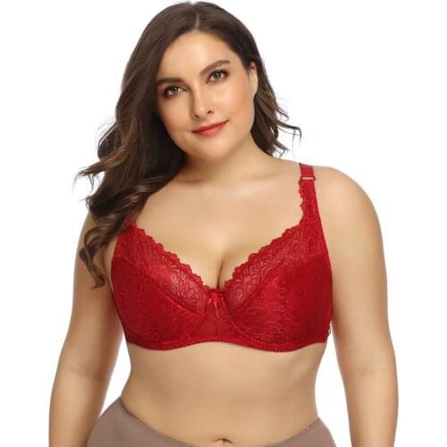 Full cup Underwear Sexy Lace Bra Adjustment Type Big breasts Minimizer Bra 34E-44E Thin Mold Bra Sexy Lingerie For Women