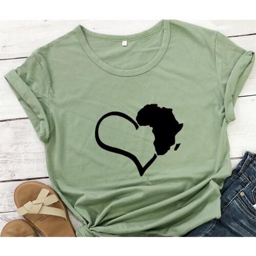 Funny Heart Africa Map graphic T-shirt Black shirt women fashion tshirt Unisex Vintage tshirts tee tops TX6065