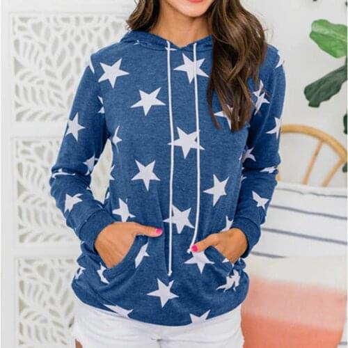 DANJEANER Spring New Star Print Hoodie Sweatshirt with Pockets S-XL Women Casual Fashion Women Pullovers Sweatshirts Streetwear