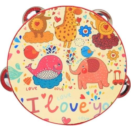 Wooden Drum Handheld Tambourine Freestyle Hand Bell Musical Percussion Instrumen E56D