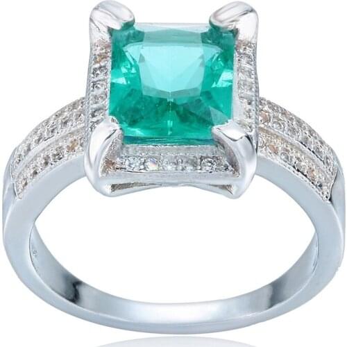 Delicate Green Square Zircon Women Wedding Ring High Quality Band Engagement Female Rings