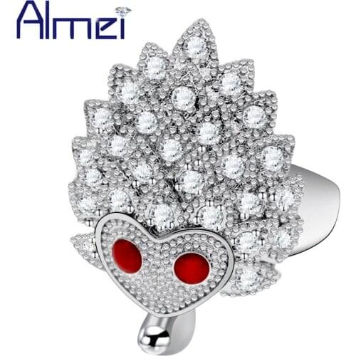 Almei Hedgehog Rings For Women Animal Ring Female Cubic Zirconia Gifts for the New Year Fashion Decorating Jewellery 20%Off Y347