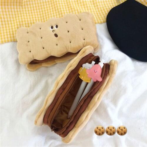 Creative Plush Biscuit Pencil Bag Cute Pen Case Makeup Pouch Girls Gifts School 20CA