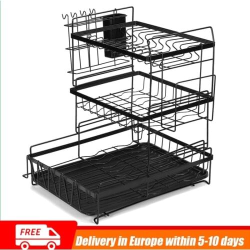 2/3 Tier Kitchen Storage Shelf Dish Drying Rack Holder with Drainboard Plate Cup Spoon Drainer Countertop Utensil Organizer