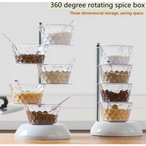 Porta spezie Barattoli cucina Kruidenpotjes Kitchen vertical crystal rotating seasoning box set Seasoning storage box