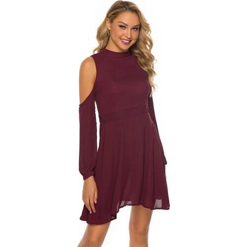 Fashion Summer Women Dress 2020 Casual Stand Collar Off Shoulder Bandage Long Sleeve Solid Mini Dress Beach Sundress Vestidos