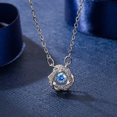 Fashion Luxury Charm Crystal Clavicle Chain Necklace Simple Blue Silver Color Pendant Couples Jewelry Accessories Gifts