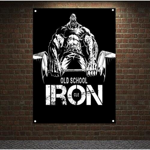 Man Muscular Body Canvas Painting Run Yoga Dumbbells Fitness Poster Wall Hanging Home Decor Workout Inspirational Banners Flags