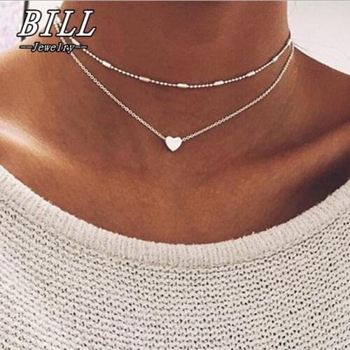N277 Heart Pendant Choker Necklaces For Women Collares Minimalist Jewelry Double Layer Dainty Necklace Multilayer HOT Sale 2018