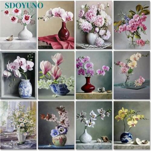 SDOYUNO Paint By Numbers On Canvas Flowers DIY Frameless 60x75cm Oil Painting By Numbers Handpaint Scenery Home Decor